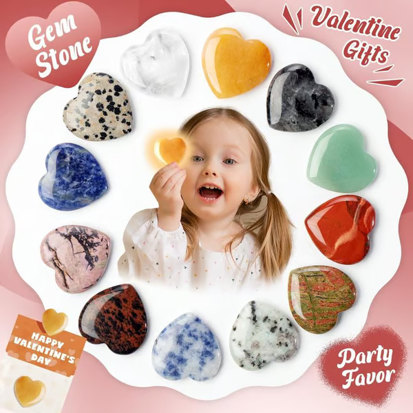 💘 Valentine's Day Gemstone Gift 🎁 24 pre-packaged heart-shaped gemstone cards
