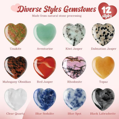 💘 Valentine's Day Gemstone Gift 🎁 24 pre-packaged heart-shaped gemstone cards