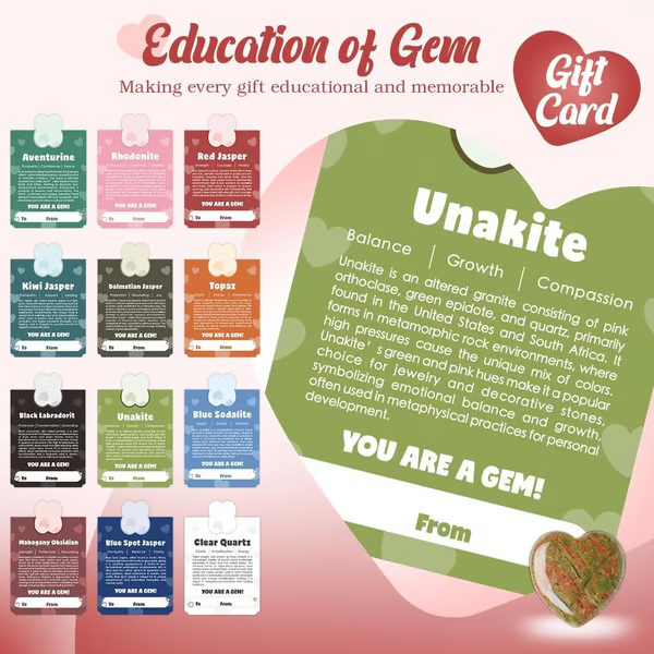 💘 Valentine's Day Gemstone Gift 🎁 24 pre-packaged heart-shaped gemstone cards