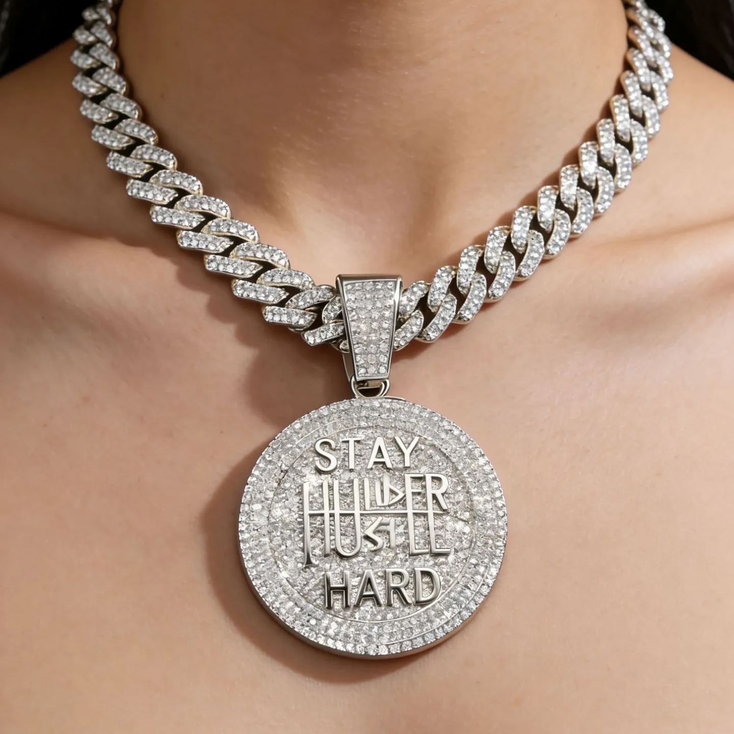 Round Letter Pendant Necklace with Full Diamonds