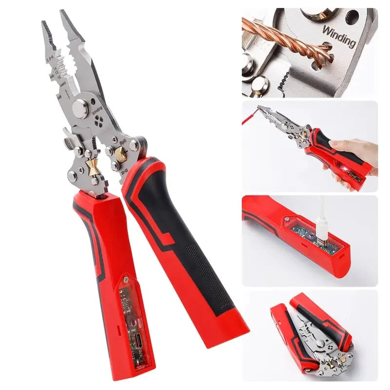 Foldable electrical wire stripping pliers