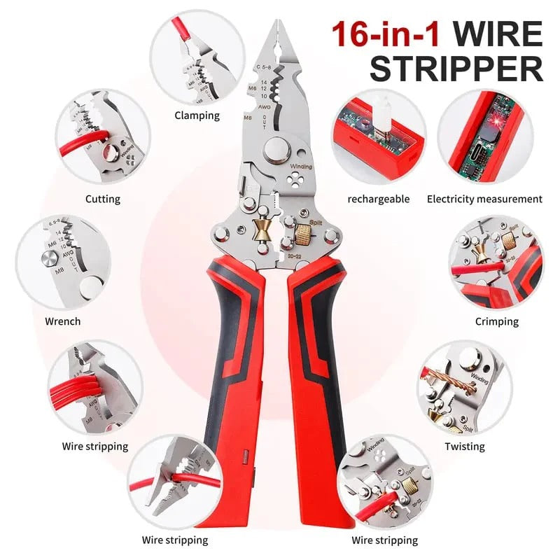 Foldable electrical wire stripping pliers